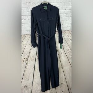 🆕 VTG Lauren Ralph Lauren 10P Worsted Wool Navy Blue Zip Up Jumpsuit Twill